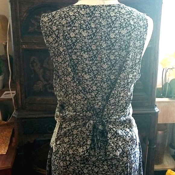 L 1970s 2pce 100% rayon Geo-print lace print maxidress outfit back tie - Picture 2 of 10